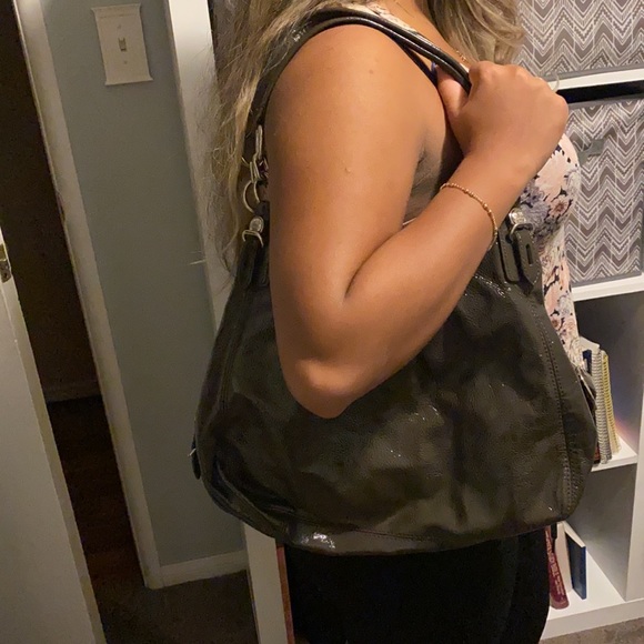 Coach Mia Maggie Graphite Patent Leather Hobo Bag - Picture 14 of 16